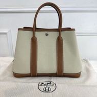 閒置新 Hermes愛馬仕Garden Party30 花園包30太妃金拼灰色帆布