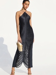 Y พู่ H Alter ยาวชุดสตรีสีชมพู Y2K ขอบเปลือย B Odycon พรรคเดรสฤดูร้อนตัดออกแขนกุดเลดี้ Veste ผู้ป่วย