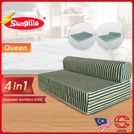 Cassa Mimo Foldable Queen 6 Inch Thick Foam Mattress / 2 Seater Sofa Bed 4 In 1 (Blue/Red/Green Stripe)