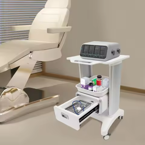 Medical Trolley w/ Wheels Mobile Trolley w/ One Drawer & 2 Trays for Cosmetic Instruments, Rolling T