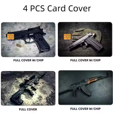 Rifle Pistol Revolver Gun AK47 Cartoon 1 Set Of 4 Pcs Credit Bus Pass Stickers Cool Waterproof Stick