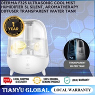 Deerma F325 Crystal Clear Ultrasonic Cool Mist Humidifier 5L Capacity Silent Aromatherapy Diffuser Transparent Water Tan