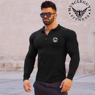 Muscleguys   New Arrivals Casual Polo Shirt Men's Turn Down Collar Tough Guys T-shirt Spring and Autumn Slim Long-sleeved Daily