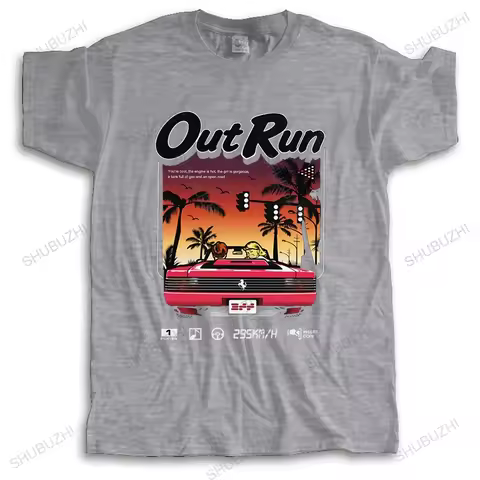 Vintage Out Run T Shirt Short Sleeve Cotton Old School 80s Japanese Arcade Gaming Tshirt Racing Vide