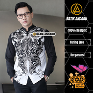 BATIK ANDARU Motif AIMAN Baju Koko Qurta Pria Laki Laki Muslim Slimfit Lengan Panjang Modern Hem Kat