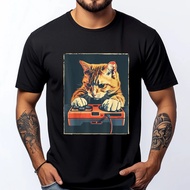 Kucing Pemain Permainan Retro Berseronok dengan Konsol Permainan untuk Pemain - Baju T-Shirt Grafik 