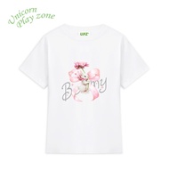 UPZ Áo Thun Baby Tee Cotton Cổ Tròn Nữ Tay Ngắn In Hoạ Tiết Thỏ Nơ Hồng Bowny (Trắng/ Kem/ Đen/ Hồng