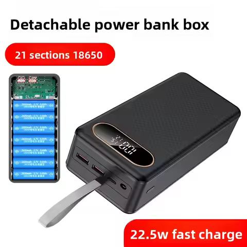 DIY 21*18650 Battery Storage Box 22.5W Fast Charging Mobile Power Bank Case Dual USB Type C DC Charg