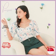 Purpur Women Tops Merissa Floral Print Sweetheart Neckline Puff Sleeves Crop Top with Tie-able Back 