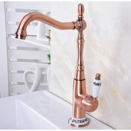 Antique Red Copper Bathroom Basin Sink Faucet Single Handle Kitchen Tap Faucet Mixer hot and cold water tap znf624