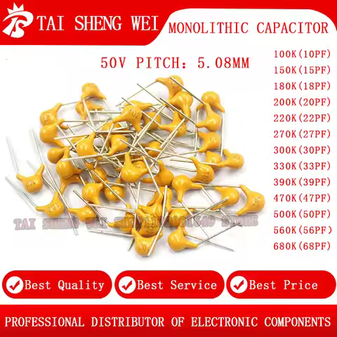50pcs 50V Monolithic capacitor 100 10PF 15PF 18PF 20PF 22PF 27PF 30PF 33PF 39PF 47PF 56PF 68PF 150 1