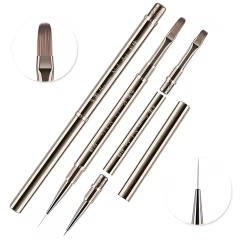 Dual-end Nail Pen Brush Glue Phototherapy Pen UV Gel Liner Brush Metal Handle Acrylic Painting Manic