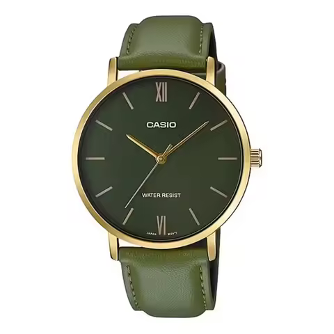 CASIO MTP-VT01L Quartz Watch for Men, Leather Band, Stainless Steel Case, 30M Waterproof, Slim Busin