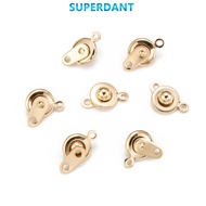 SUPERDANT 10pc 201 Stainless Steel Snap Clasps Flat Round Real 24k Gold Plated 15x9x5mm Hole: 1.5mm