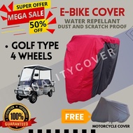 E BIKE GOLF TYPE FULL COVER FOUR WHEELS WITH BACK PASSENGER SEAT AND ROOF WATER REPELLANT SCRATCH AND DUST PROOF BUILT IN BAG WITH FREE MOTOR COVER