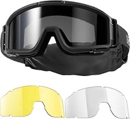 1TG Tactical Airsoft Goggles Tactical Goggles with 3 Interchangeable Lenses Hunting Glasses with CE 