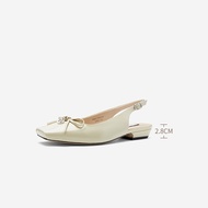 Nine West รองเท้าแตะส้นเตี้ย Nine West สำหรับผู้หญิง หนังวัว หัวเหลี่ยม หัวเข็มขัดแบบไขว้ รองเท้าแฟช