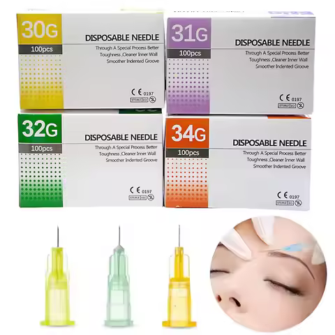 100Pcs/Box Sterile 30G 32G 34G Luer Lock Syring Needle 4mm 6mm 8mm 13mm 25mm Hypodermic Needle Derma