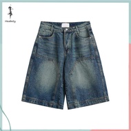 FUJIAS2🦋 Y2k Cổ Điển Baggy Jean Quần Short Womens Rửa Rộng Chân Capri Quần Giản Dị Thùng Jeans Denim