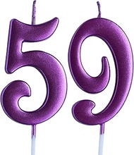 Pink 59th Birthday Candle, Number 59 Years Old Candles Cake Topper, Woman Party Decorations, Supplie