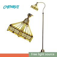 CHENRUI โคมไฟตั้งพื้นทิฟฟานี่ กระจกสีอเมริกัน LED ห้องนั่งเล่นห้องนอนโคมไฟตั้งโต๊ะหัวเตียงมุมป้องกัน