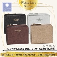 [SG SELLER] Kate Spade KS Womens Glitter Fabric Small L-Zip Bifold Fabric Wallet with Gift Box (Multi Colors Available)