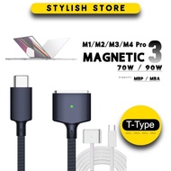 USB C Magnetic 3 Type C 70W 96W T Type Charging Cable For M-Book Pro Air M2 M3 M4 PRO 2022 2024