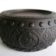 【生肖鼓硯 - 兔】15cm 雙功能 石雕硯台 水盂筆洗-原石端硯名品