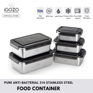 iGOZO Pure Anti-Bacterial 316 Stainless Steel Food Container Lunch Box (600ml/1000ml/1400ml/2000ml/2800ml)