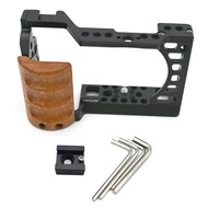 Camera Cage with Wood Handgrip Compatible for Sony Alpha A6400 A6300 A6000 A6100 Cameas with Cold Sh