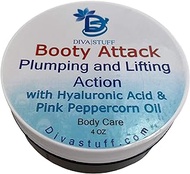 Booty Attack, Plumping, Lifting and Smoothing Cream With Hyaluronic Acid and Pink Peppercorn Oil, By Diva Stuff , 4 oz