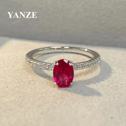 1 CT 5A Lab Ruby Ring with High Carbon Diamond For Women 925 Sterling Silver 18k Gold Plated Ring