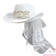 SAK Bride Cowgirl Hat Novelty Cowboy Hat Summer Beach Hat Cowgirl Hat with Long Veil