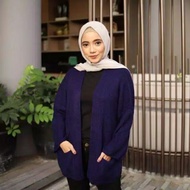 Baju Atasan Cardigan Outer Outfit Rajut Polos Basic Hitam Maroon Burgundy Denim Elegan Tanpa Kancing