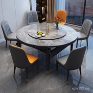 Round Table Small Apartment Eating Household Table Combination Dining Table Chair Glossy Retractable