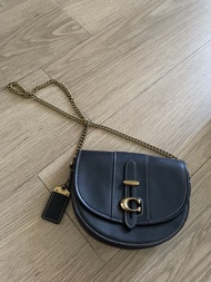 Coach 馬車 logo 黑色皮革鏈條斜孭袋