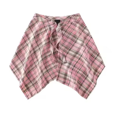 Layered Half Wrap Skirt Hip Scarf Checkered A Line Short Apron Skirt Lace Up Irregular Covering Over