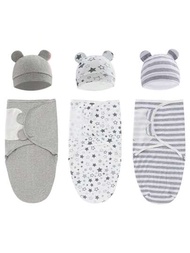 春季新生男嬰3件組絲質睡袋,嬰兒防踢被,送產房包裹,新生兒襁褓