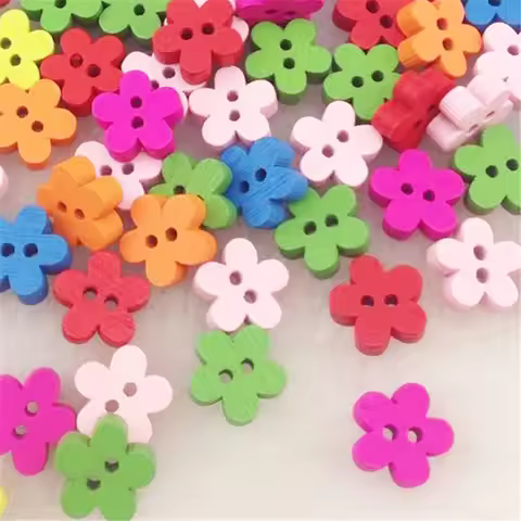 50/100pcs 10mm Colorful Flower Wood Buttons 2Holes Sewing Crafts Accessories WB90