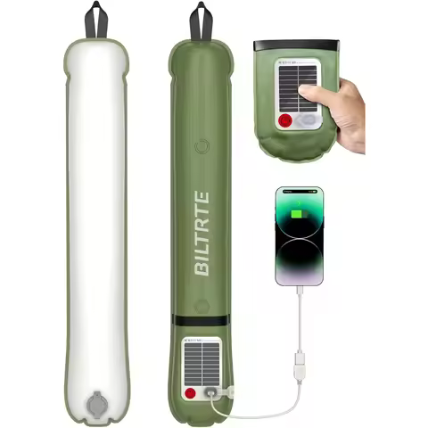 24" Inflatable Solar Camping Lantern, Magnetic LED Tube Light with USB-C 2000mAh Power Bank, IP66 Wa