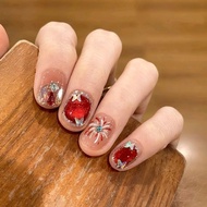 Red Flame Crystal Flower Ruby Cat Eye Hand-Painted Wearing Nails Whitening Classy Fireworks Short Ma