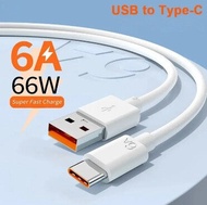 6A 66W USB Type C สายชาร์จเร็ว 6A ของแท้ สำหรับ Huawei P30 P40 P20 Samsung S10 S20 S22 S21 Xiaomi Mi 11 10 9 OPPO VIVO X50 REALME ชาร์จโทรศัพท์มือถือได้อย่างรวดเร็วสาย USB C ประเภท-C Cable