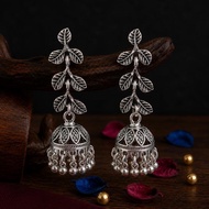 Foliage Leaf Jhumka Earrings for Women | Oxidized Silver Indian Jhumkas | Ethnic Wedding Jewellery