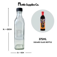 375ml Square Glass bottle with black screw cap for honey, juices and etc | Botol kaca 375ml unuk Mad