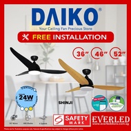 [FREE INSTALLATION] DAIKO Shinji 36"/46"/52" DC Ceiling Fan with Philip Tri-Color DIMMABLE LED light