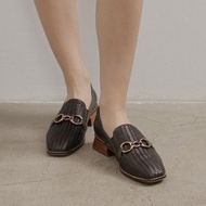 supportingrole A+ 針扣設計編織拼接真皮樂福鞋 咖啡