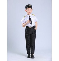 兒童空姐空少飛行員制服表演服裝（空少短袖款：短袖襯衫+長褲+領帶 尺碼：100-160CM）（下單后請聯絡客服確認發貨尺寸）