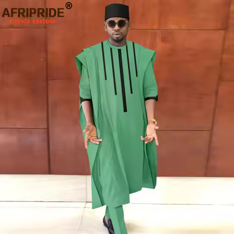 African Clothing for Men Dashiki Agbada Shirts Pants and Tribal Hat 3 Piece Set Dashiki Outfits Trad
