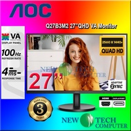 AOC 27″ Q27B3M2 VA QHD ( 2560*1440 ) Adaptive Sync 100Hz 4ms 3-Sided Frameless Monitor Design HDMi D