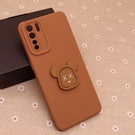 Carristo Oppo A91 / Reno 3 Reno3 Simple Back Silicone Case with Bear Stand I-Ring Ring Soft TPU Cove
